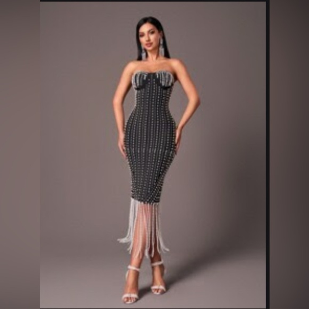 Elegant Black and White Beaded Dress